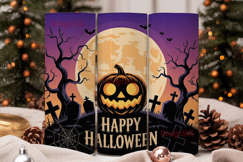 Halloween Pumpkin & Bats Tumbler Wrap Sublimation DesignSVG 