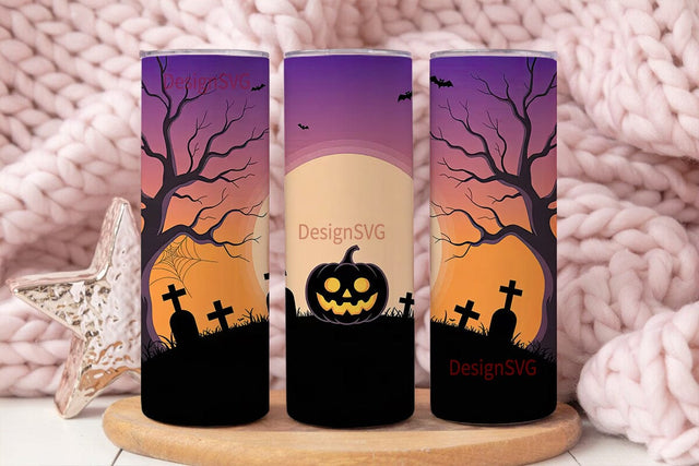 Halloween Pumpkin & Bats Tumbler Wrap Sublimation DesignSVG 