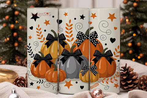 Halloween Pumpkin Bows 20oz Tumbler Wrap Sublimation DesignSVG 