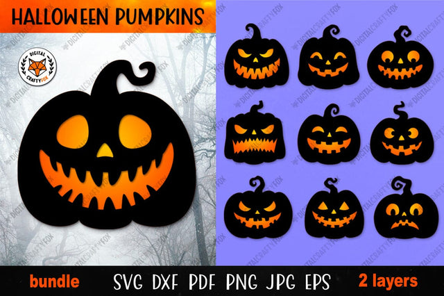 Halloween Pumpkin Bundle SVG, Pumpkin Laser Cut SVG 3D Paper Digital Craftyfox 