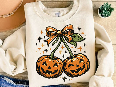 Halloween Pumpkin Cherry Bow PNG SVG artprintfile 