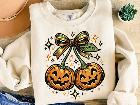 Halloween Pumpkin Cherry Bow PNG SVG artprintfile 