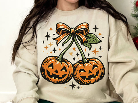 Halloween Pumpkin Cherry Bow PNG SVG artprintfile 