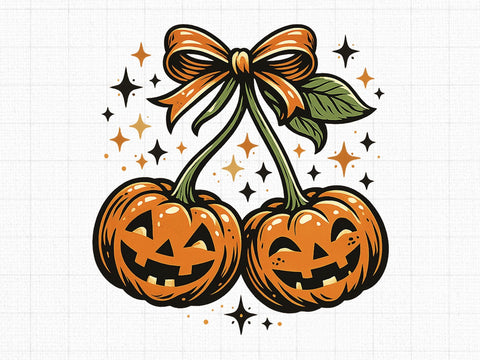 Halloween Pumpkin Cherry Bow PNG SVG artprintfile 