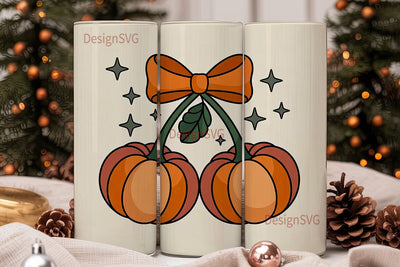 Halloween Pumpkin Cherry Bow Tumbler Sublimation DesignSVG 