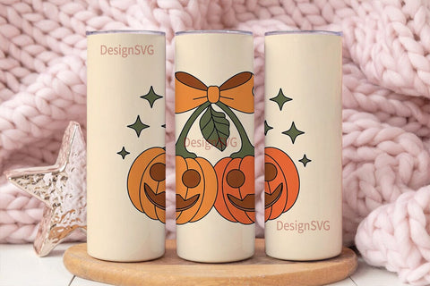 Halloween Pumpkin Cherry Bow Tumbler Sublimation DesignSVG 
