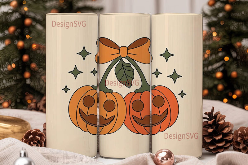 Halloween Pumpkin Cherry Bow Tumbler Sublimation DesignSVG 