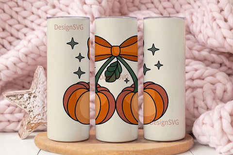 Halloween Pumpkin Cherry Bow Tumbler Sublimation DesignSVG 