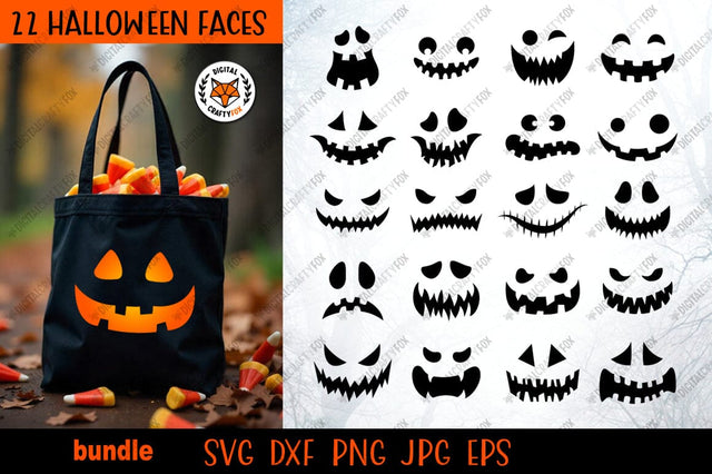 Halloween Pumpkin Face Bundle SVG, Pumpkin Faces Cut File SVG Digital Craftyfox 