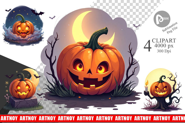 Halloween Pumpkin Gleam Clipart Sublimation artnoy 