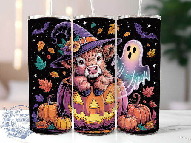 Halloween Pumpkin Highland Cow Tumbler, Highland Cow Mug, Cow Sublimation, Fall Drinkware, Pumpkin Cow Design, Farmhouse Halloween, 20Oz Tumbler Wrap Sublimation ToriDesigns 