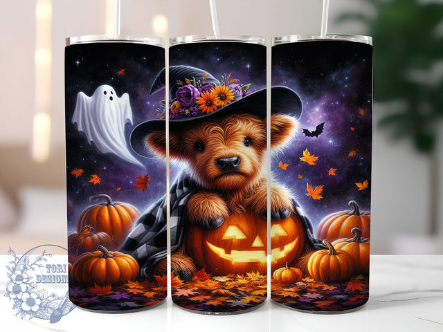 Halloween Pumpkin Highland Cow Tumbler, Highland Cow Mug, Cow Sublimation, Fall Drinkware, Pumpkin Cow Design, Farmhouse Halloween, 20Oz Tumbler Wrap Sublimation ToriDesigns 