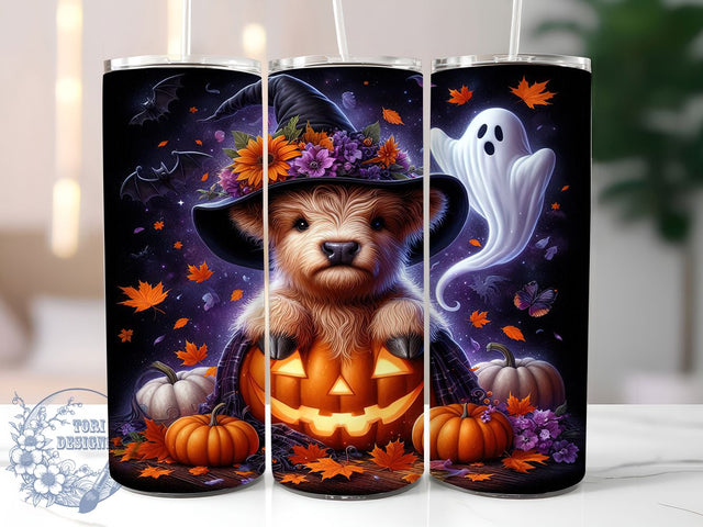 Halloween Pumpkin Highland Cow Tumbler, Highland Cow Mug, Cow Sublimation, Fall Drinkware, Pumpkin Cow Design, Farmhouse Halloween, 20Oz Tumbler Wrap Sublimation ToriDesigns 
