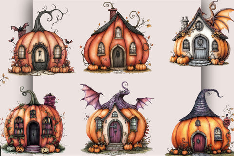 Halloween Pumpkin House Clipart Bundle Sublimation SVGArt 