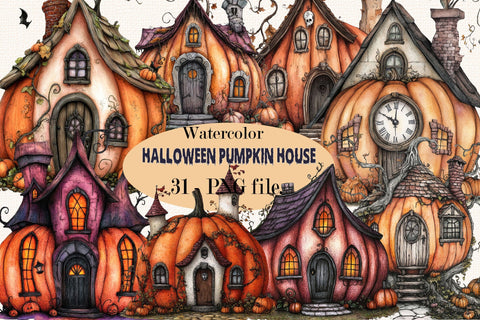 Halloween Pumpkin House Clipart Bundle Sublimation SVGArt 