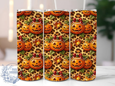 Halloween Pumpkin Leopard 20oz Tumbler, Halloween Motif, Pumpkin Accent, Leopard Print, Sublimation Wrap, 20oz Tumbler, Festive Aesthetic, Chic Charm Sublimation ToriDesigns 