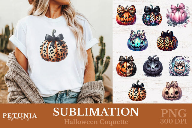 Halloween Pumpkin PNG Bundle | Halloween Coquette Bow Bundle Sublimation Petunia Digital Design 