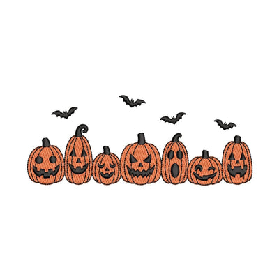 Halloween Pumpkin Row with Bats Machine Embroidery Design for 5x7 6x10 Digital File Embroidery/Applique DESIGNS Nino Nadaraia 