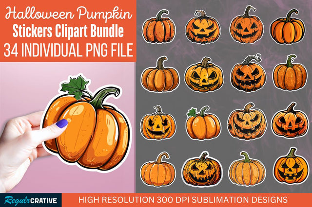 Halloween Pumpkin Sticker Clipart Bundle Sublimation Regulrcrative 