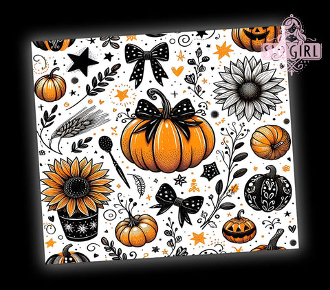 Halloween Pumpkin Tumbler Wrap, Halloween Bows Tumbler, 20oz Sublimation Design, Fall Tumbler Wrap, Spooky Season Drinkware, Pumpkin Decor Tumbler, Halloween Gifts Sublimation SvggirlplusArt 