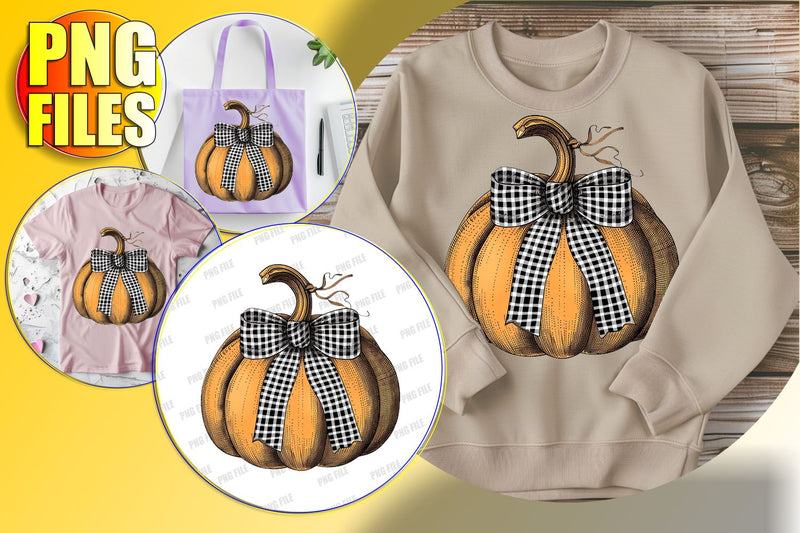 Halloween Pumpkin with Bow Watercolor Sublimation PNG Sublimation afrosvg 