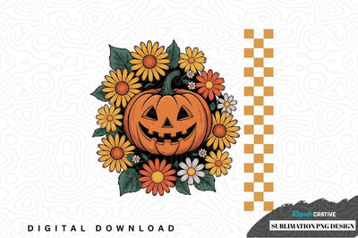 Halloween pumpkin with flowers sublimation png design Sublimation Regulrcrative 