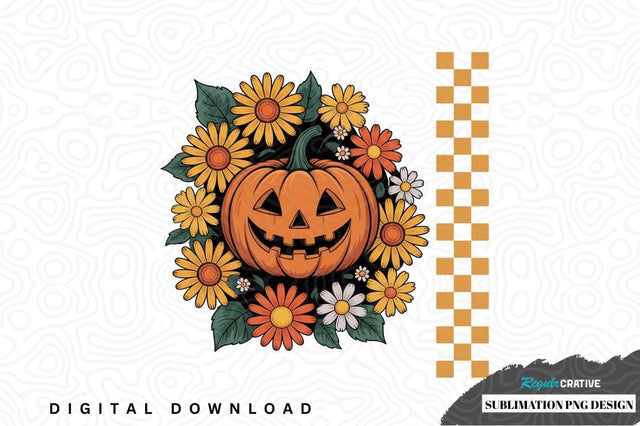 Halloween pumpkin with flowers sublimation png design Sublimation Regulrcrative 