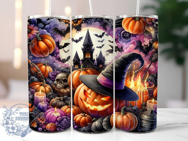 Halloween Pumpkins 20oz Skinny Tumbler PNG, Spooky Pumpkin Tumbler Sublimation Wrap, Straight & Tapered Tumbler Wrap, Instant Digital Download Sublimation ToriDesigns 