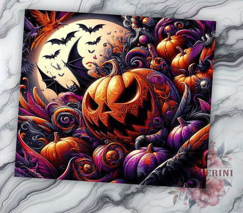 Halloween Pumpkins 20oz Tumbler Wrap PNG, Spooky Pumpkin Tumbler PNG Sublimation Design, Straight & Tapered Tumbler Wrap, Instant Digital Download Sublimation Li Zamperini 
