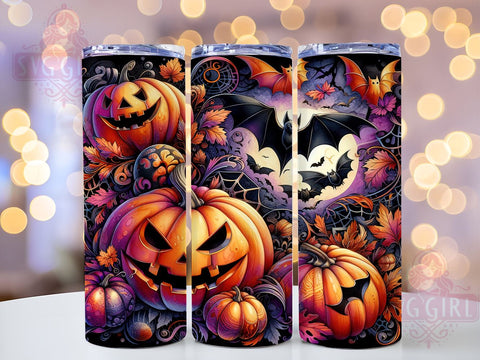 Halloween Pumpkins 20oz Tumbler Wrap Sublimation Design, Straight Tapered Tumbler Wrap, Spooky Vibes Tumbler Png, Instant Digital Download Sublimation SvggirlplusArt 