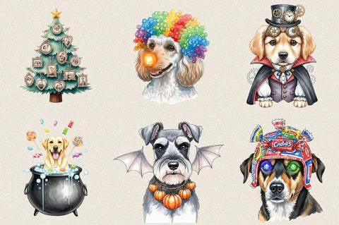 Halloween Quirky Dog Clipart Bundle. Sublimation SVGArt 
