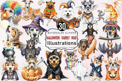 Halloween Quirky Dog Clipart Bundle. Sublimation SVGArt 