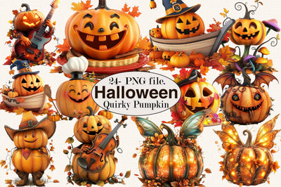 Halloween Quirky Pumpkin Clipart Bundle. Sublimation SVGArt 
