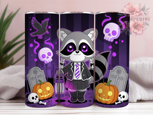 Halloween Raccoon Academy Spooky Tumbler, Halloween Spooky Wrap, Cute Raccoon Design, 20Oz Tumbler Sublimation, Animal Lover Drinkware, Trick Or Treat Cup, Fall Festival Mug Sublimation Li Zamperini 