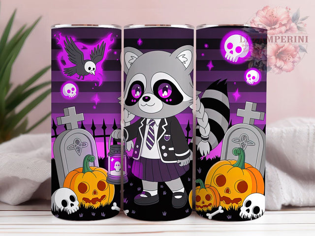 Halloween Raccoon Academy Spooky Tumbler, Halloween Spooky Wrap, Cute Raccoon Design, 20Oz Tumbler Sublimation, Animal Lover Drinkware, Trick Or Treat Cup, Fall Festival Mug Sublimation Li Zamperini 