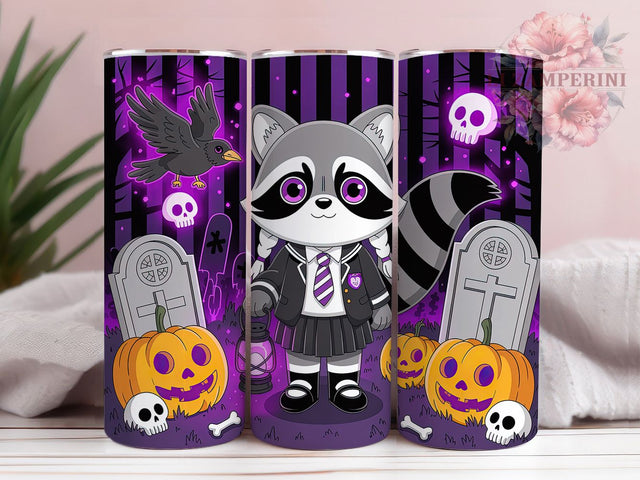 Halloween Raccoon Academy Spooky Tumbler, Halloween Spooky Wrap, Cute Raccoon Design, 20Oz Tumbler Sublimation, Animal Lover Drinkware, Trick Or Treat Cup, Fall Festival Mug Sublimation Li Zamperini 