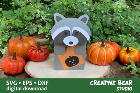 Halloween Raccoon Favor Treat Box SVG Creative Bear Studio 