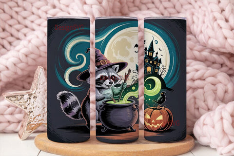Halloween Raccoon Witch 20oz Tumbler Sublimation DesignSVG 