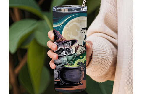 Halloween Raccoon Witch 20oz Tumbler Sublimation DesignSVG 