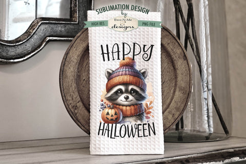 Halloween Raccoons with Jack O Lanterns Kitchen Towel Sublimation PNG Sublimation Ewe-N-Me Designs 