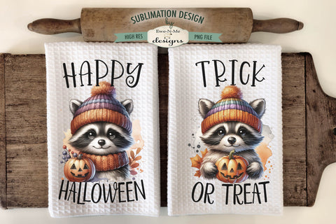 Halloween Raccoons with Jack O Lanterns Kitchen Towel Sublimation PNG Sublimation Ewe-N-Me Designs 
