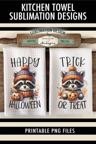 Halloween Raccoons with Jack O Lanterns Kitchen Towel Sublimation PNG Sublimation Ewe-N-Me Designs 