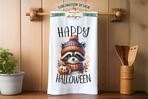 Halloween Raccoons with Jack O Lanterns Kitchen Towel Sublimation PNG Sublimation Ewe-N-Me Designs 