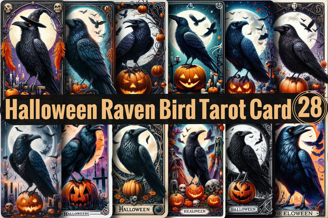 Halloween Raven Bird Tarot Card Sublimation Clipart Bundle Sublimation SVGArt 