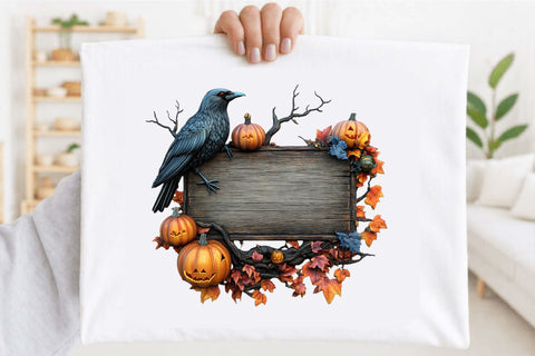 Halloween Raven Crow Pumpkin Wood Sign Clipart Sublimation SVGArt 