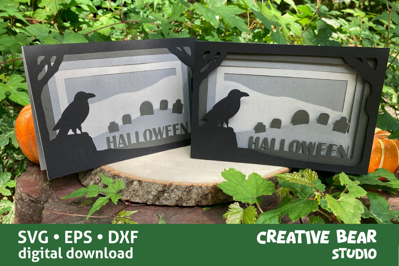 Halloween Raven Graveyard Shadow Box Card SVG Creative Bear Studio 