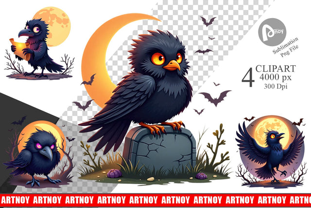 Halloween Raven Shadow Clipart Sublimation artnoy 