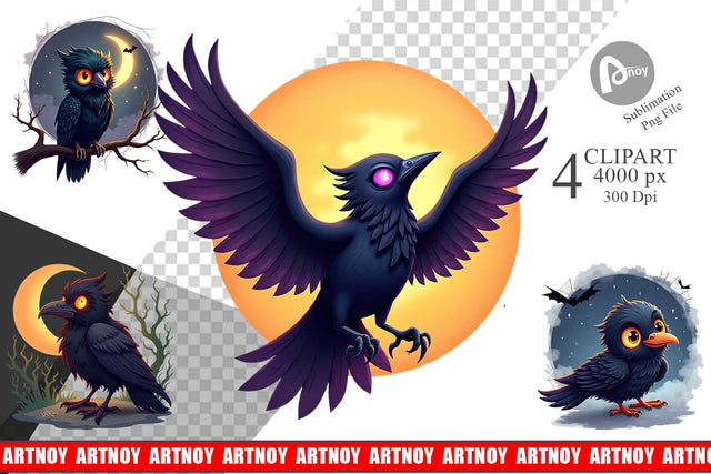 Halloween Raven Shadow Clipart Sublimation artnoy 