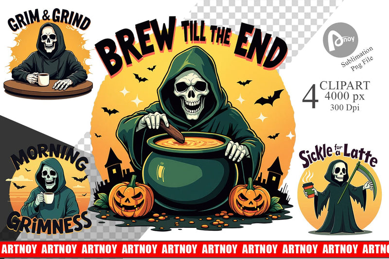 Halloween Reaper Coffee Clipart Sublimation artnoy 