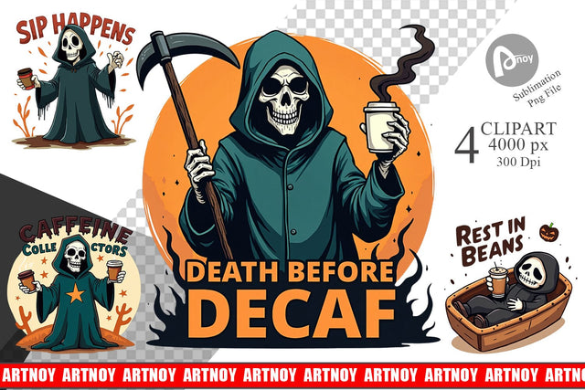 Halloween Reaper Coffee Clipart Sublimation artnoy 